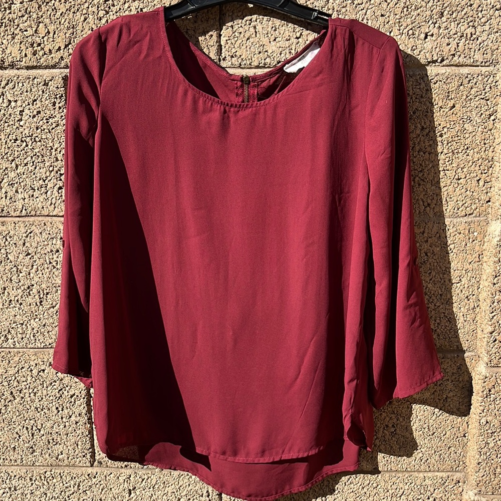 Hippie Rose Maroon 3/4 sleeve sheer blouse